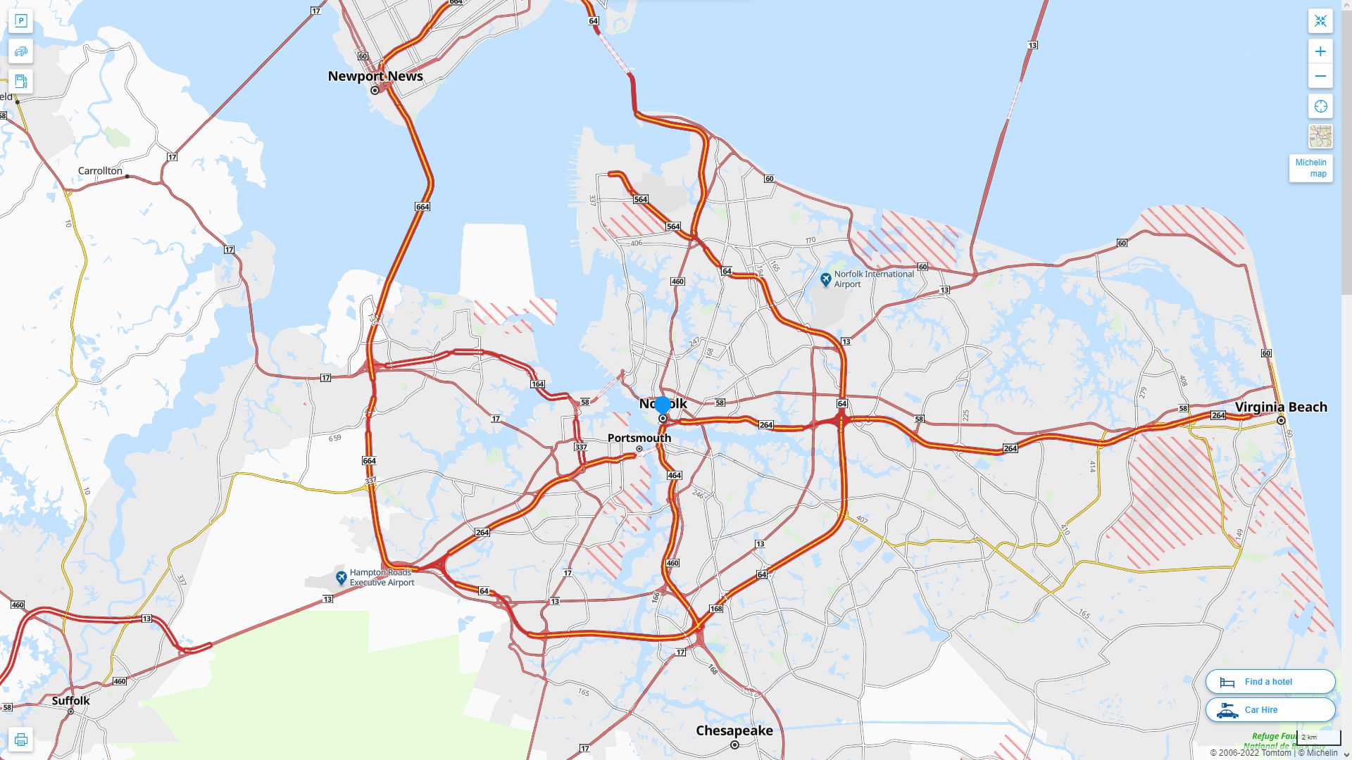 Norfolk Virginia Highway and Road Map